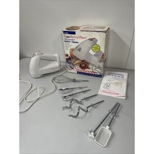 SUNBEAM Mixmaster Hand Mixer 6 Speed w/ 5 Attachments Model 2486 1994 VTG Tested